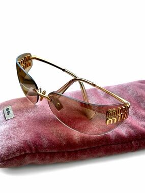 Miu Miu SMU A51 Gold Bronze Rimless Shield Sunglasses 5AK-20P